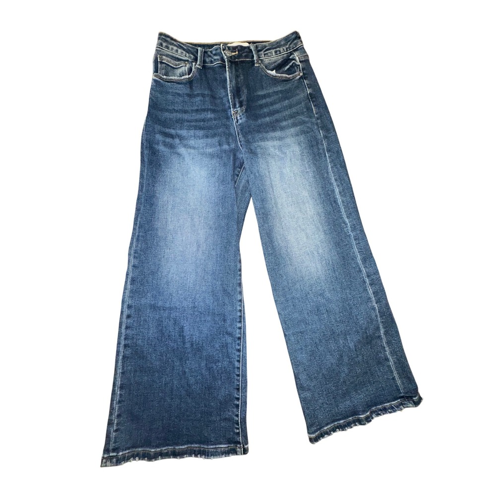 Risen Jeans Womens 9/29 Wide Leg High Rise Raw Hem Crop Denim